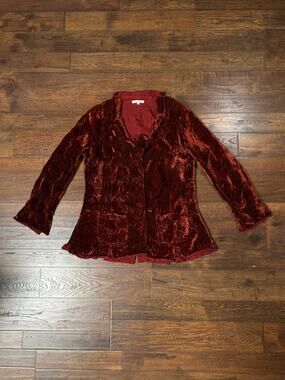VTG Yoshiki Hishinuma Blazer Jacket Rust Orange Crushed Rayon Velvet Texture MED